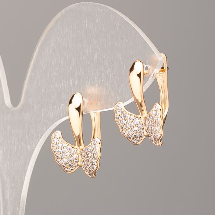 Xuping Earrings, 18K Gold Plating with White Rhinestones, diameter 18x12.5mm+