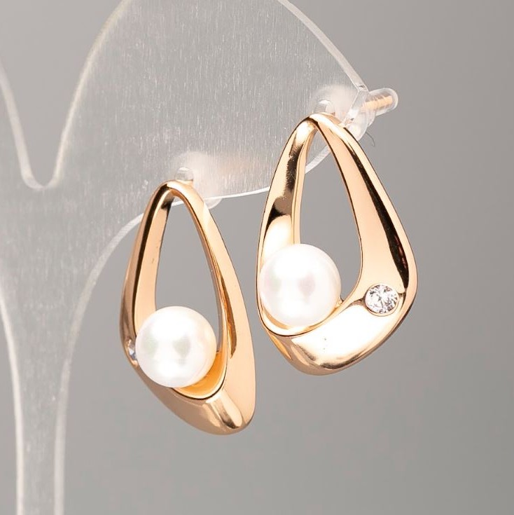 Xuping Earrings 18K Gold Plated with Pearls, diameter 21.5x11.5mm+