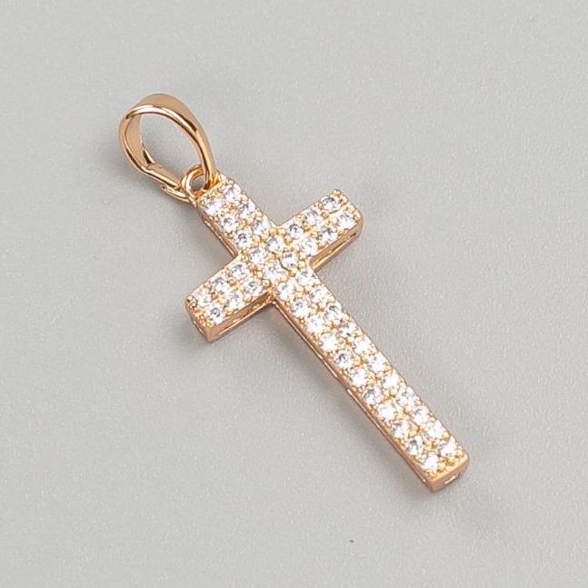 Xuping Cross Pendant, 18K Gold Plating with White Crystals, diameter 26x12mm+
