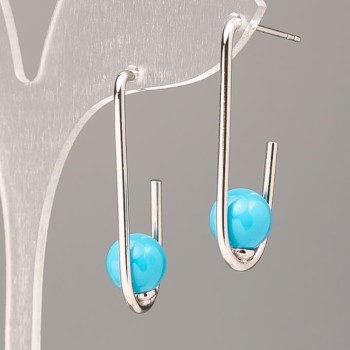Xuping Earrings with Blue Majorca Pearl Bead, 33x8mm