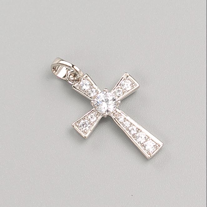 Xuping Cross Pendant, Rhodium Plated with White Stones, 22x14mm+