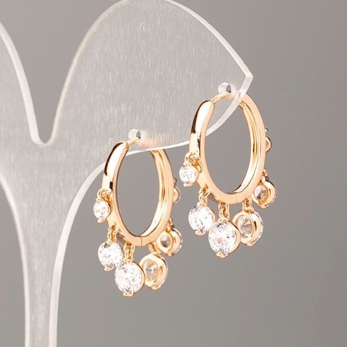 Xuping 18K Gold Plated Heart Earrings with White Rhinestones, diameter 12x14mm+