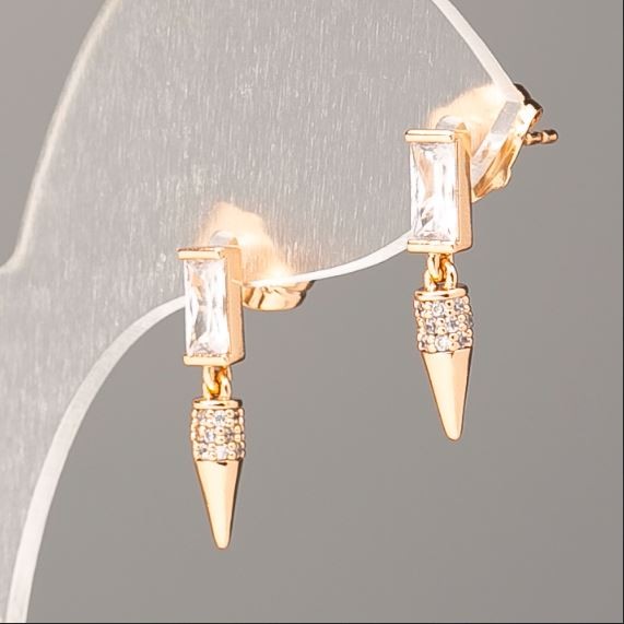 Xuping 18K Gold Plated Stud Earrings with White Rhinestones, diameter 18x3mm+
