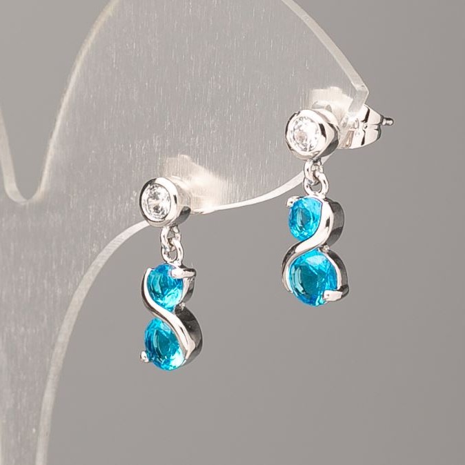 Xuping Rhodium Plated Earrings with White Rhinestones and Blue Stone, 16x6mm+