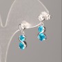 Xuping Rhodium Plated Earrings with White Rhinestones and Blue Stone, 16x6mm+
