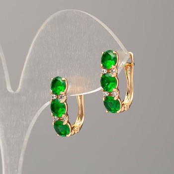 Xuping 18K Gold Plated Earrings with Green Stone and White Rhinestones, 17x5mm