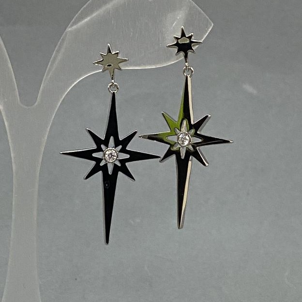 Xuping Star Earrings with White Stones, 22mm Diameter, 4.5cm Length, Rhodium