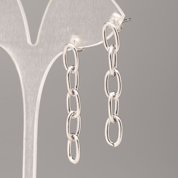 Xuping Rhodium Stud Earrings with Chain, 6.5mm Diameter, 3.5cm Length+