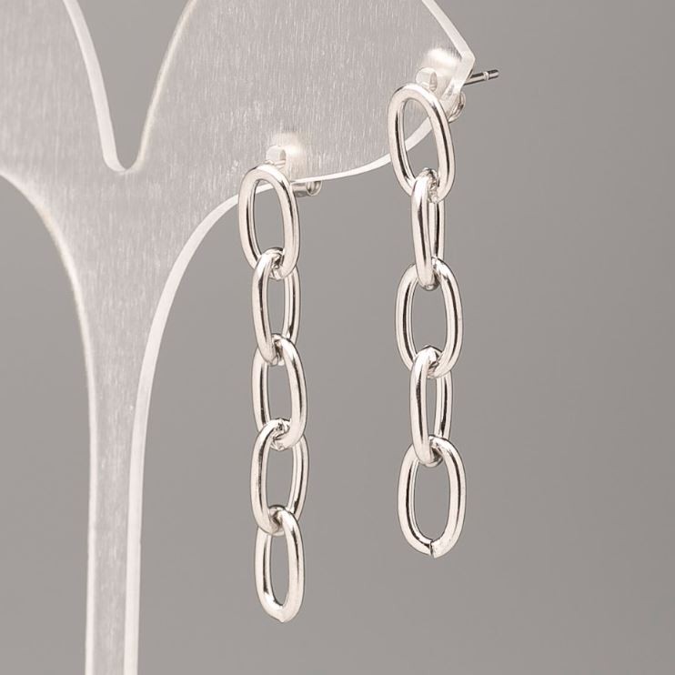 Xuping Rhodium Stud Earrings with Chain, 6.5mm Diameter, 3.5cm Length+