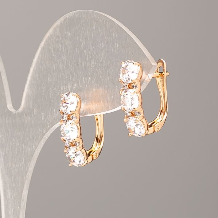 Xuping 18K Gold-Plated Earrings with White Crystals, 17x5mm+