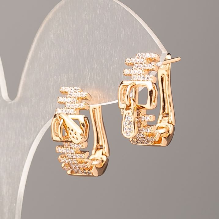 Xuping 18K Gold-Plated Earrings with White Rhinestones, 19x8.5mm+