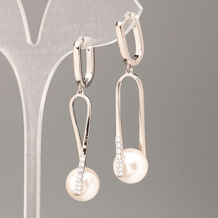 Xuping Earrings with Majorca Pearls, 12mm Diameter, 4.5cm Length, Rhodium