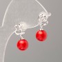 Xuping Earrings with Red "Majorca" Pearls and White Rhinestones, 8mm Diameter, Rhodium
