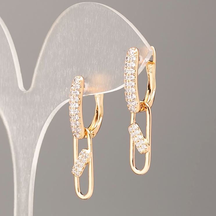 Xuping Earrings 18K Gold Plated with White Rhinestones (removable lower part), diameter 3-6mm, length 4cm+