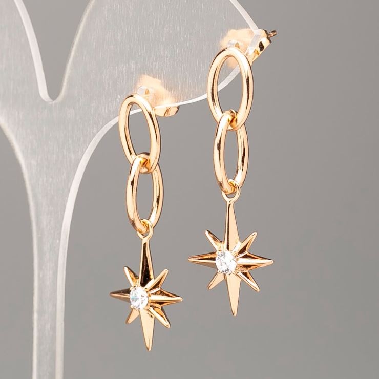 Xuping Earrings 18K Gold Plated with White Stone, diameter 20x14mm, length 4cm+
