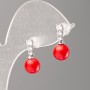 Xuping Earrings with Red "Majorca" Pearls and White Rhinestones, 8mm Diameter, Rhodium