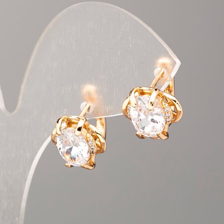 Xuping Earrings 18K Gold Plated with White Crystal, diameter 12.5x11mm+
