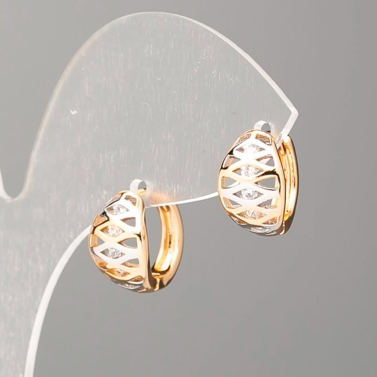 Xuping Earrings 18K Gold Plated Rhodium with White Rhinestones, diameter 13.5x8mm+