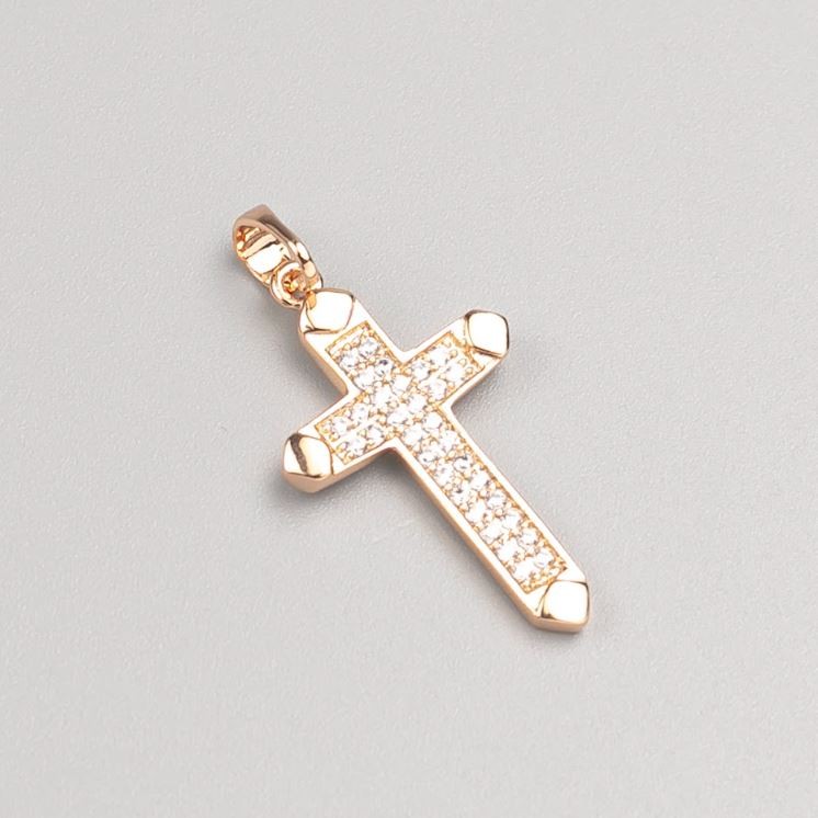 Xuping Cross Pendant 18K Gold Plated with White Rhinestones, diameter 26x15.5mm+