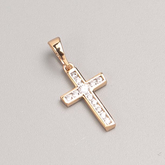 Xuping Cross Pendant 8K Gold Plated with White Stones, diameter 17.5x10.5mm+