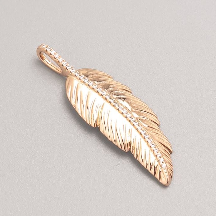 Xuping Pendant 18K Gold Plated Feather with White Rhinestones, diameter 40x13mm+