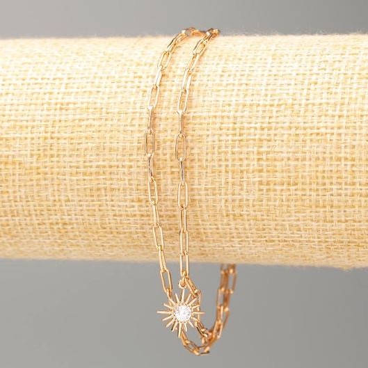 Xuping Bracelet, 18K Gold Plated, Length 18-21cm, Thickness 2mm+/- with Sun and White Stones