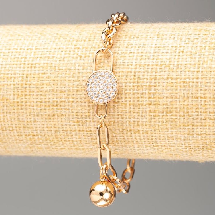 Xuping Bracelet 18K Gold Plated L 20cm, thickness 6mm+/-, thickness 5mm+/- with white rhinestones