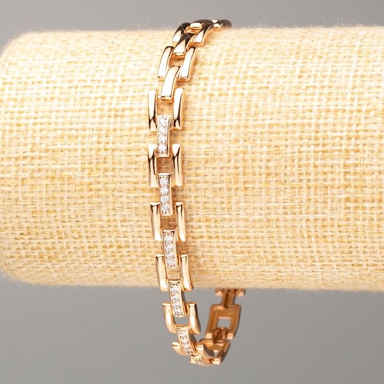 Xuping Bracelet 18K Gold Plated, length 20cm, thickness 7mm+/- with white rhinestones