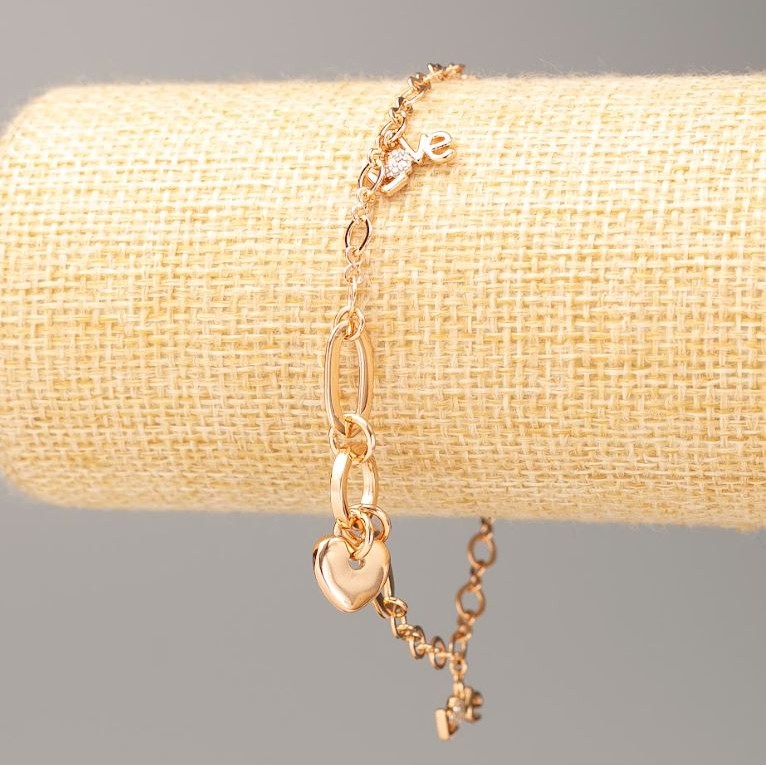 Xuping Bracelet 18K Gold Plated "Love" L 17-20.5cm, thickness 4mm+-, thickness 7mm+- with white rhinestones