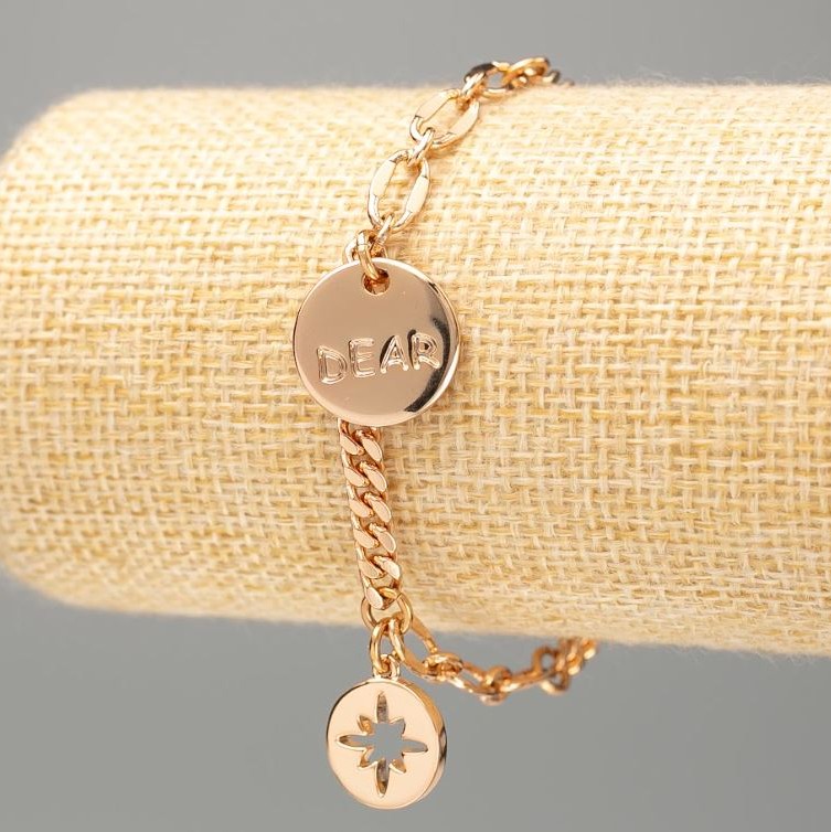 Xuping Bracelet 18K Gold Plated "Dear" curb chain weave, length 18-21cm, thickness 4mm+