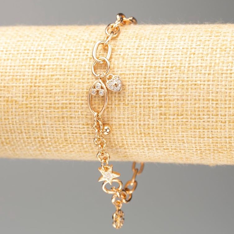Xuping Bracelet 18K Gold Plated, length 19cm, thickness 5mm+- with white rhinestones