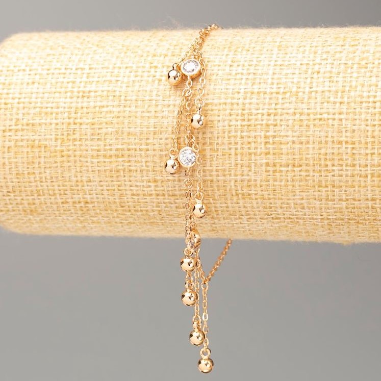 Xuping Bracelet 18K Gold Plated, length 18-20cm, thickness 1.5mm+/- with balls, diameter 4mm, white rhinestones