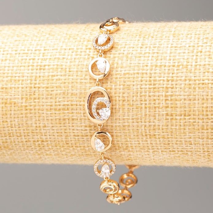 Xuping Bracelet 18K Gold Plated, length 19cm, thickness 7mm+-, thickness 9mm+- with white rhinestones
