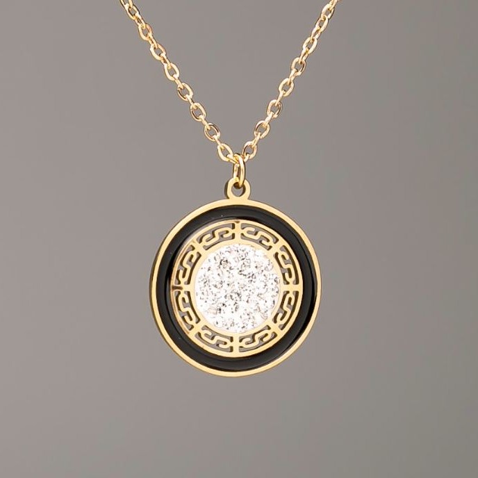 Xuping Chain Lemon Gold Plated with Pendant, diameter 18mm+- (black enamel, white rhinestones), length 46-52cm+-, thickness 1.5mm+