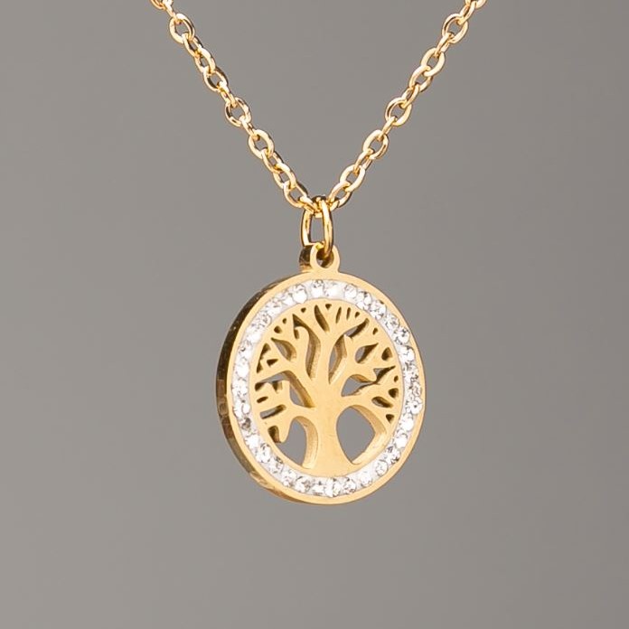 Xuping Chain Lemon Gold Plated with "Tree" Pendant, diameter 14mm+- (white rhinestones), length 39-44cm+-, thickness 1mm+