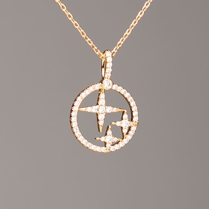 Xuping Chain with Gold Plating and Star Pendant, 14.5 mm diameter ±, length 38–43 cm ±, 1 mm thick, with white crystals