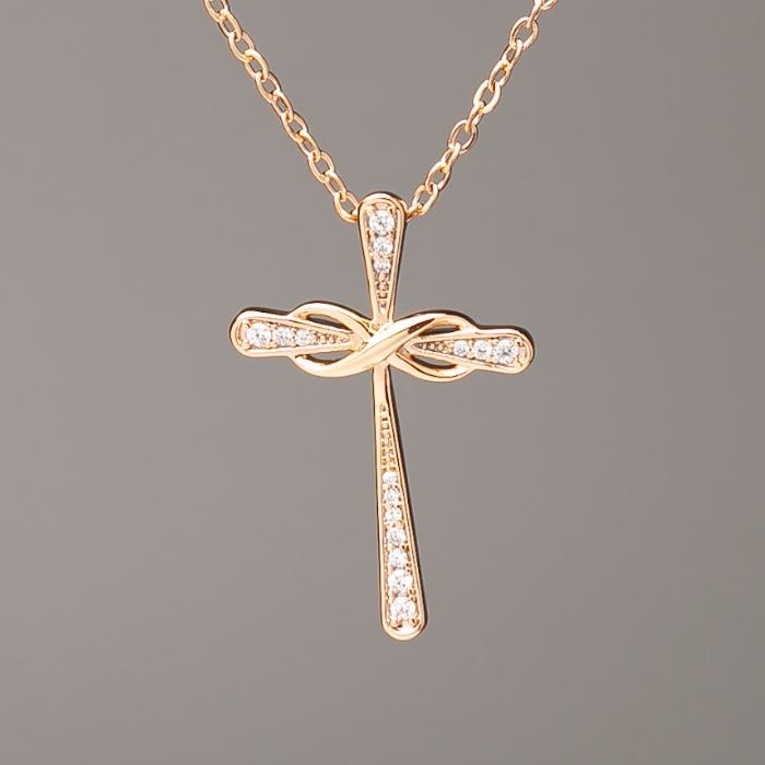 Xuping Chain Gold Plated with "Cross" Pendant, diameter 29x19.5mm+- (white rhinestones), length 41-47cm+-, thickness 1.5mm+