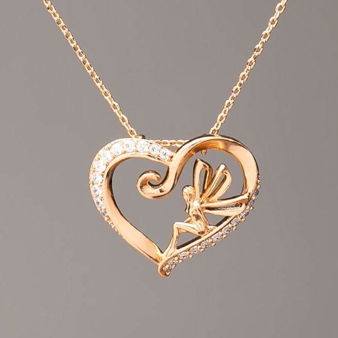 Xuping Chain Gold Plated with "Heart" Pendant, diameter 17x15mm+- (white rhinestones), length 45-50cm+-, thickness 1mm+