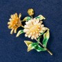 Brooch Pendant Daisy Flower Enamel, Gold-tone Metal 63x50mm