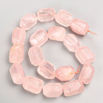 Beads on Thread Pink Quartz Faceted Natural Nuggets, Ø15×21mm, 38cm
