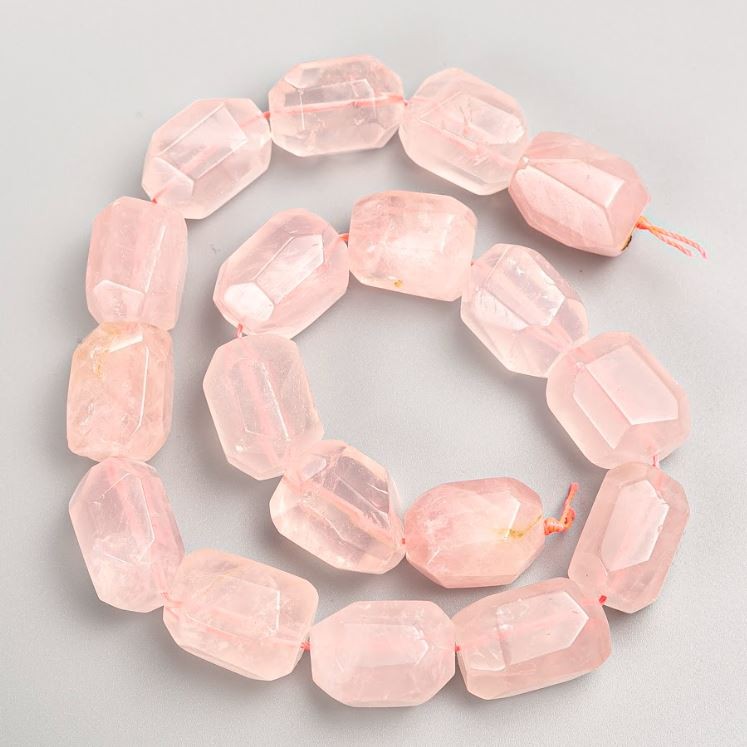 Beads on Thread Pink Quartz Faceted Natural Nuggets, Ø15×21mm, 38cm