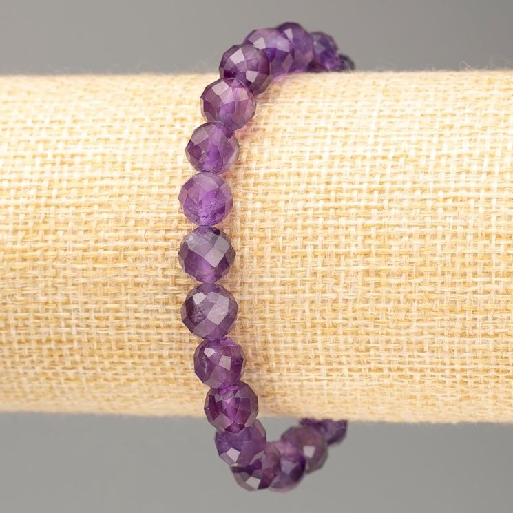 Bracelet with Natural Amethyst, faceted ball, 8mm diameter, 18cm length, elastic