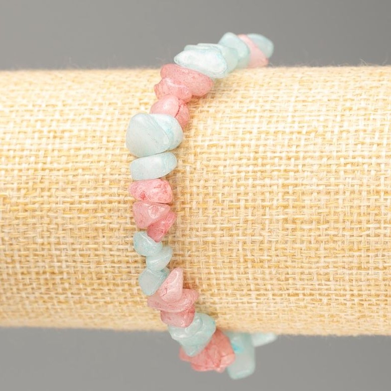 Bracelet-toned Pink Crystal Quartz, blue shard, diameter 14x4 - 7x3+-mm, length 18cm