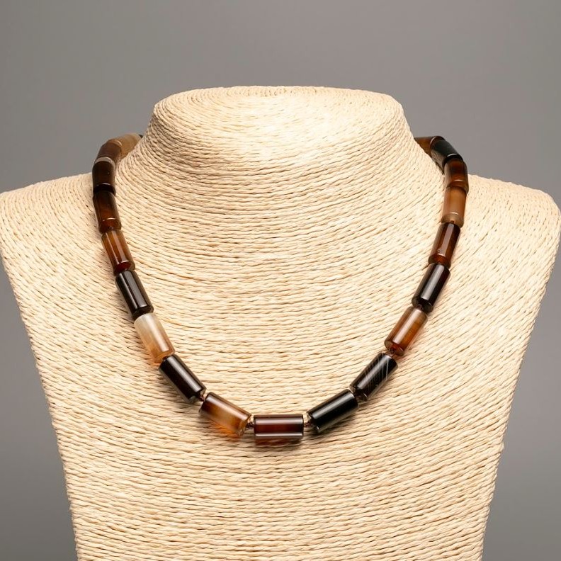 Agate Cylinder Necklace, Diameter 16x8mm+-, Length 46cm+