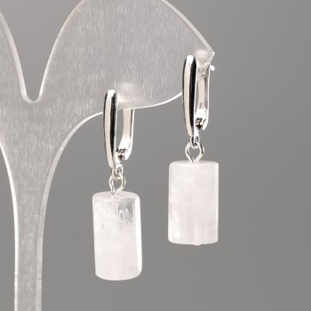Natural Rock Crystal Stone Earrings, Faceted Cylinder, Diameter 16x10mm+