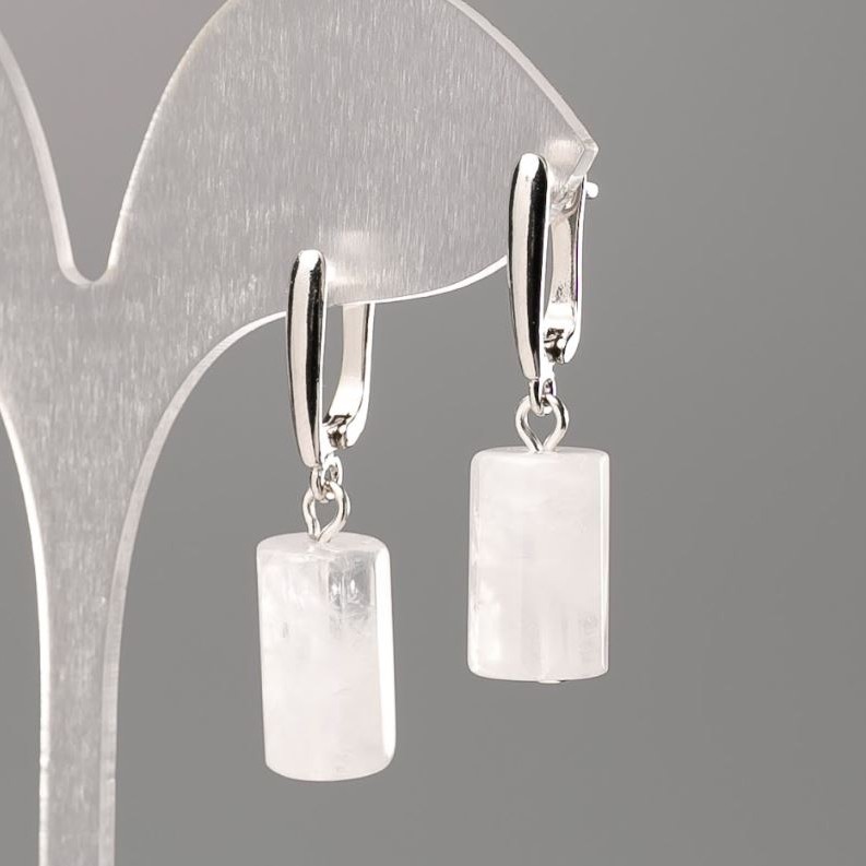 Natural Rock Crystal Stone Earrings, Faceted Cylinder, Diameter 16x10mm+