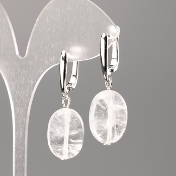 Natural Rock Crystal Stone Earrings, Oval, Diameter 18x13mm+