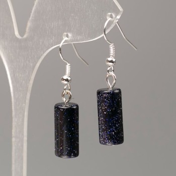 Aventurine Blue Sand Cairo Night Earrings, Cylinder, Diameter 18x8mm+