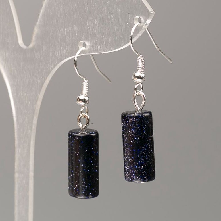 Aventurine Blue Sand Cairo Night Earrings, Cylinder, Diameter 18x8mm+