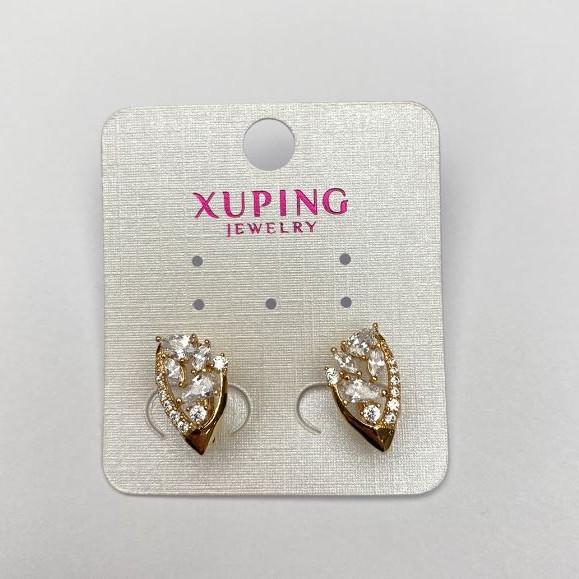 Xuping Earrings, 18K Gold Plated with White Crystals, Diameter 16x9mm+